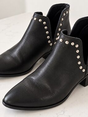 KAANAS Black Studded Ankle Boots Silver Western Moto Size 10